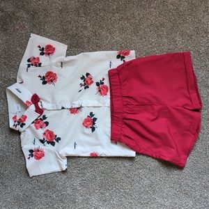 PatPat Floral Kids Matching Set - Red and White